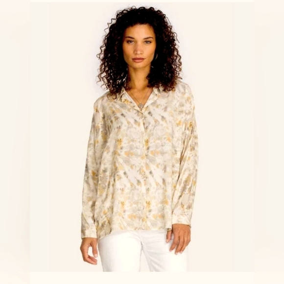 Johnny Was Tops - Johnny Was Calme Relaxed Boxy Button Up Shirt In Cream Tie Dye Size Small